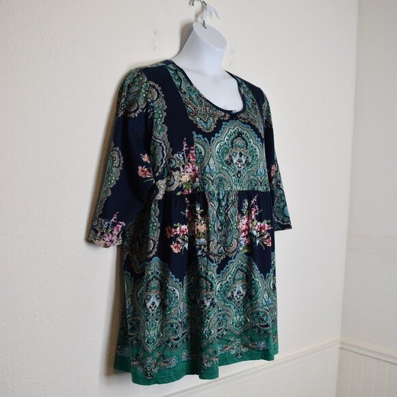 Ulla Popken Babydoll Tunic Top Sz 16 / 18 Floral Button Front Whimsigoth Boho - Picture 4 of 16